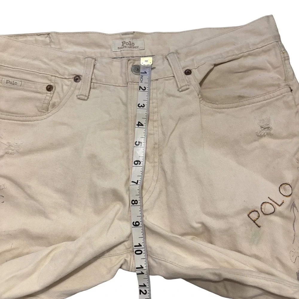 Polo Ralph Lauren‎ Sullivan Slim Graphic Jeans Mens 32x32 Cream Distressed Denim